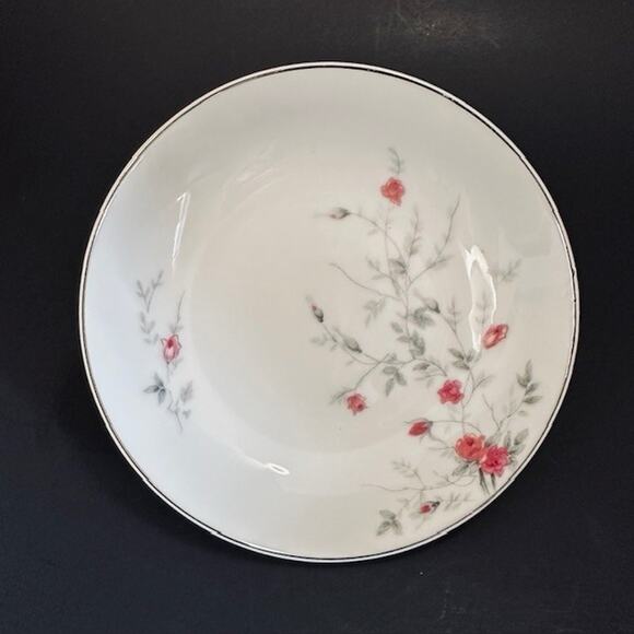 Arita ART25 Fruit/Dessert/Sauce Bowl Pink Roses Gray Leaves Platinum Trim VTG - Picture 1 of 11